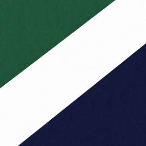 Color swatch with green, white, and navy blue diagonal stripes